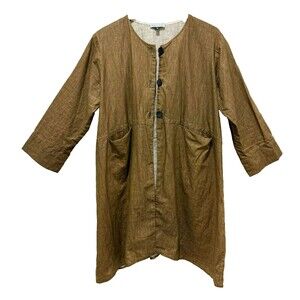 RARE Evelyn Muir San Francisco Small Coat Jacket Coated 100% Linen Smock Pockets